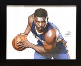 Limited Edition Hand Drawn Framed Print of Zion Williamson by Jacob Burgess #/300