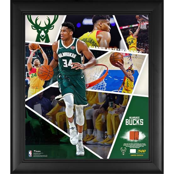 Fanatics Authentic Giannis Antetokounmpo Milwaukee Bucks Framed 15" x 17" Impact Player Collage with a Piece of Team-Used Basketball - Limited Edition of 500
