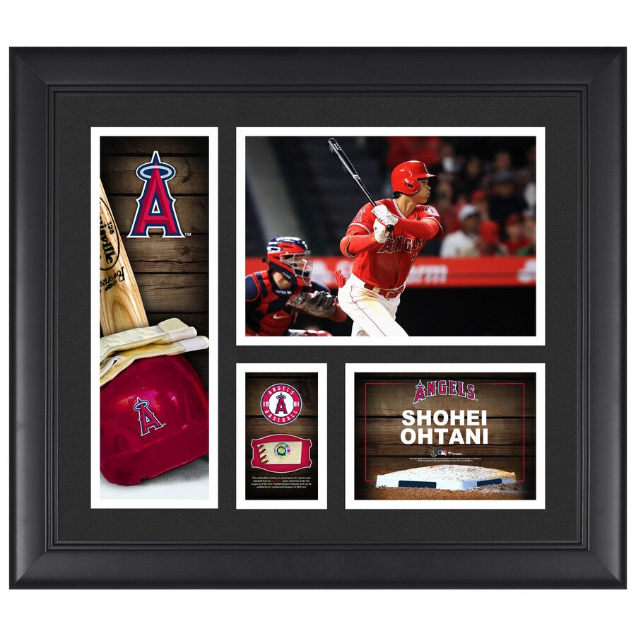 Fanatics Authentic Shohei Ohtani Los Angeles Angels Framed 15x17” Player Pitching Collage with a Piece of Game-Used Ball