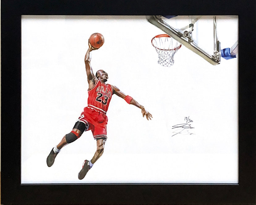 Limited Edition Hand Drawn Framed Print of Michael Jordan by Jacob Burgess #/300